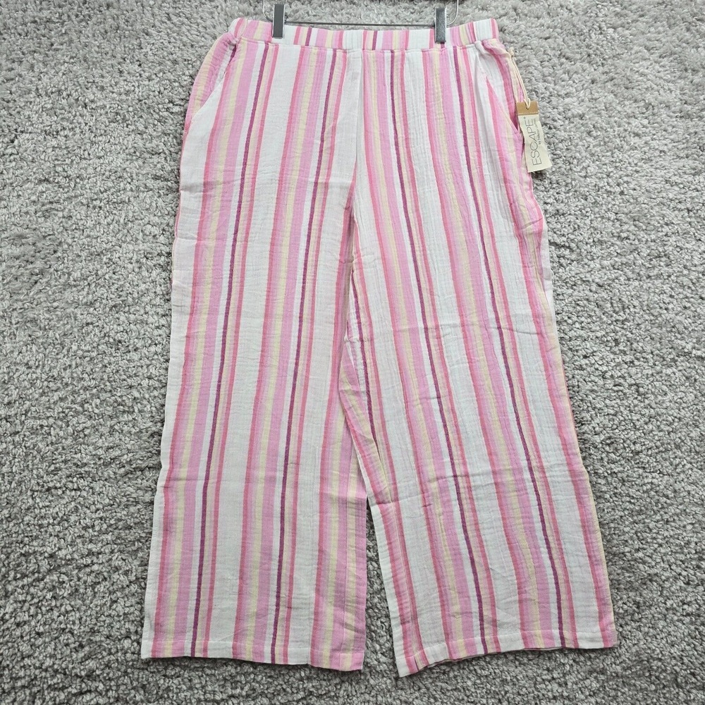 Escape by Habitat Clothes Pants Womens M Guava Pink Stripe Cotton Wide Leg Boho
